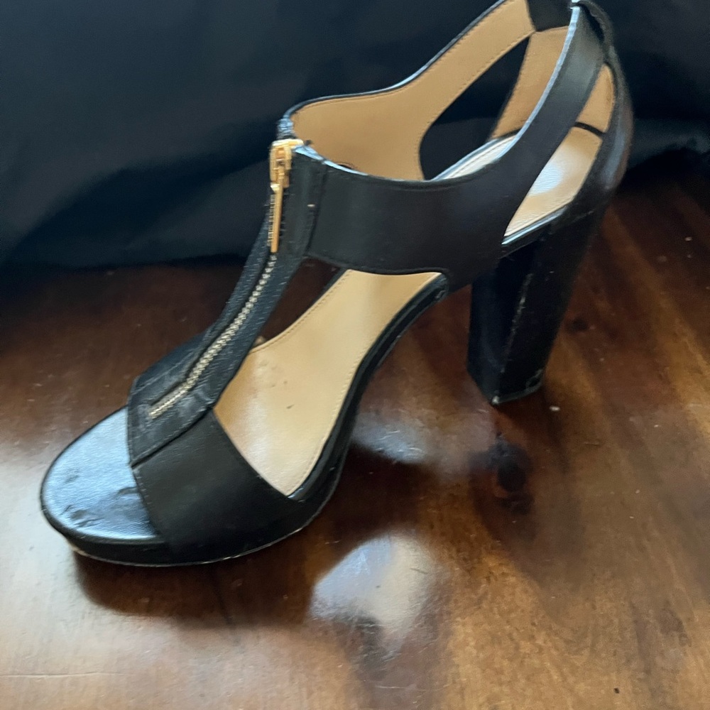 Michael Kors Black Heels with Gold Zipper - Picture 3 of 4